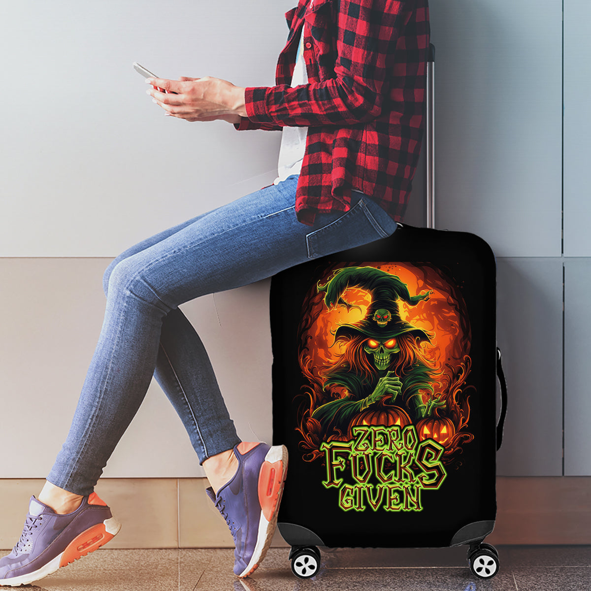 Witch Skull Luggage Cover Zero Fucking Given - Wonder Print Shop