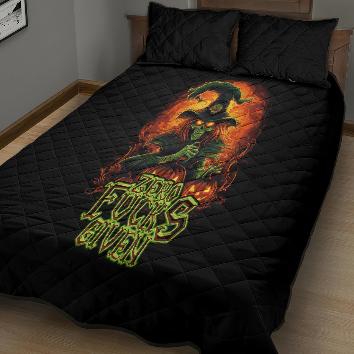 Witch Skull Quilt Bed Set Zero Fucking Given - Wonder Print Shop