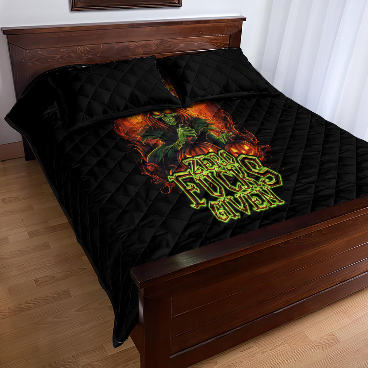 Witch Skull Quilt Bed Set Zero Fucking Given - Wonder Print Shop