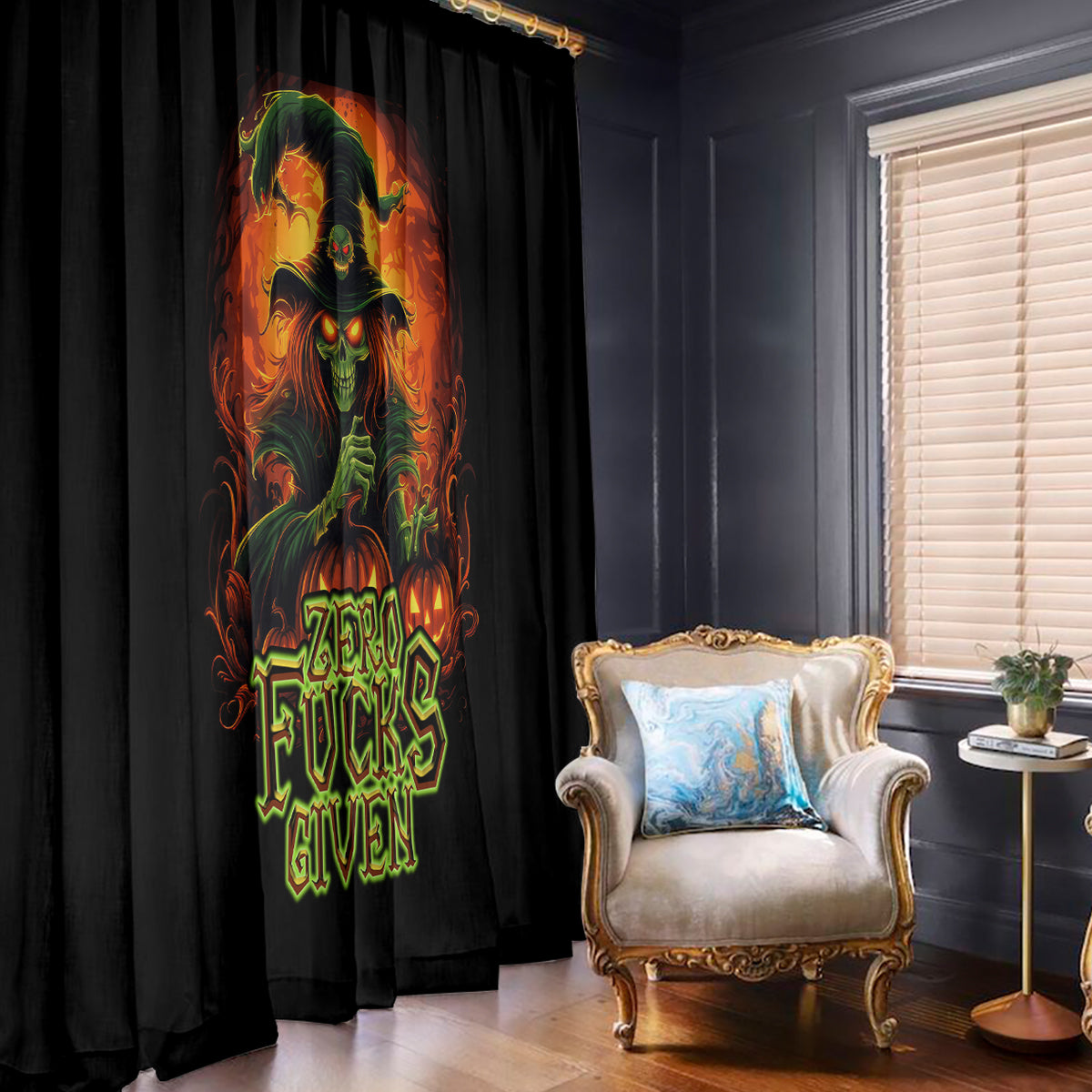 Witch Skull Window Curtain Zero Fucking Given - Wonder Print Shop