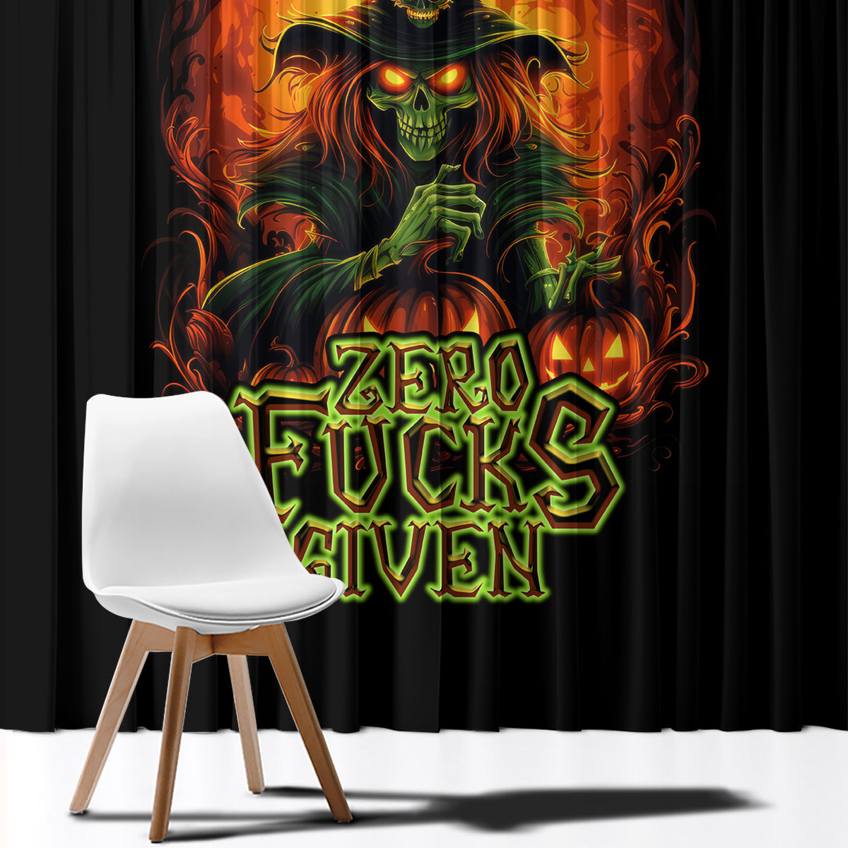 Witch Skull Window Curtain Zero Fucking Given - Wonder Print Shop
