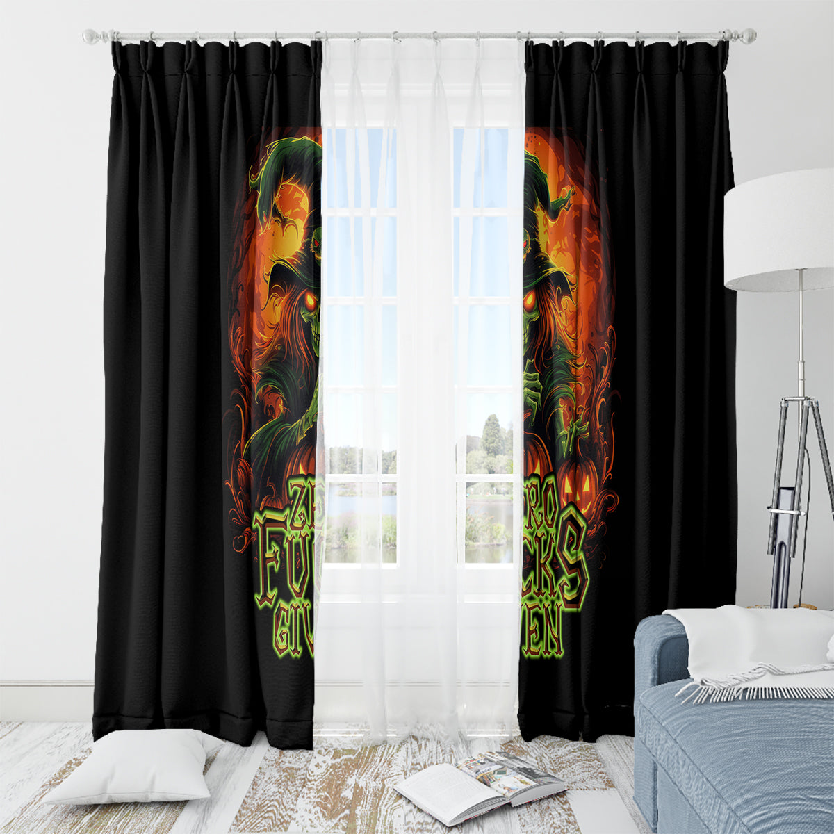 Witch Skull Window Curtain Zero Fucking Given - Wonder Print Shop