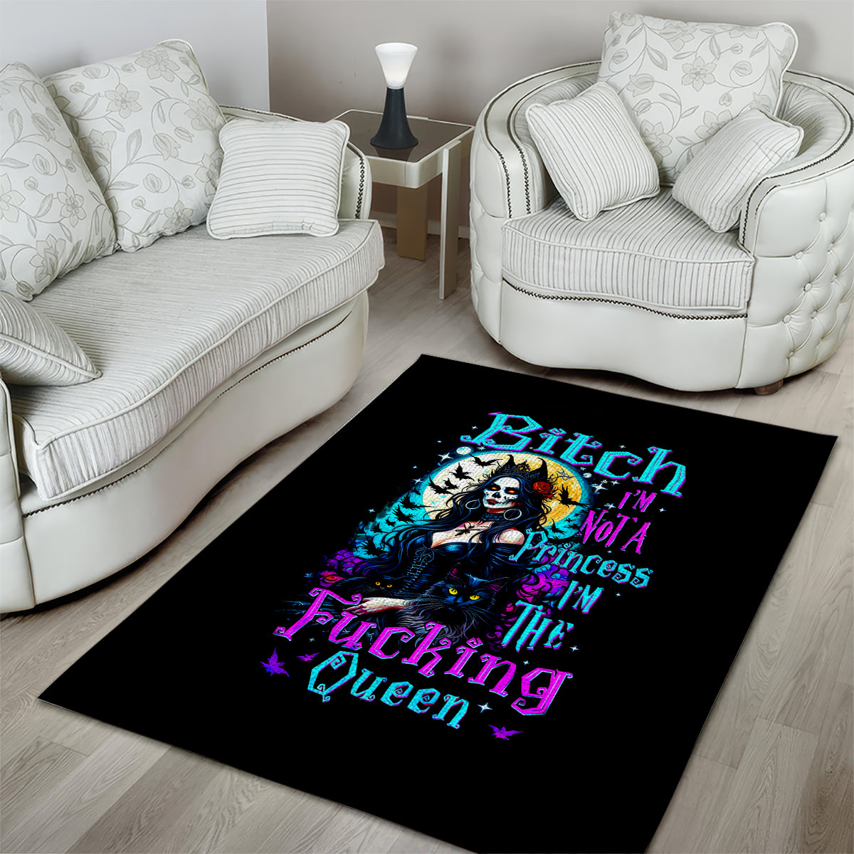 Witch Skull Area Rug Bitch I'm Not A Princess I'm The Fucking Queen - Wonder Print Shop