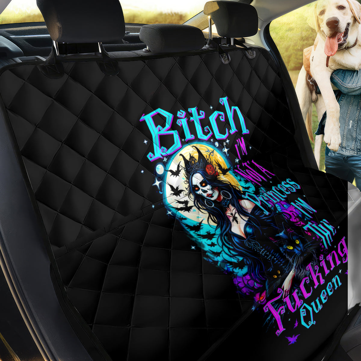 Witch Skull Back Car Seat Cover Bitch I'm Not A Princess I'm The Fucking Queen - Wonder Print Shop