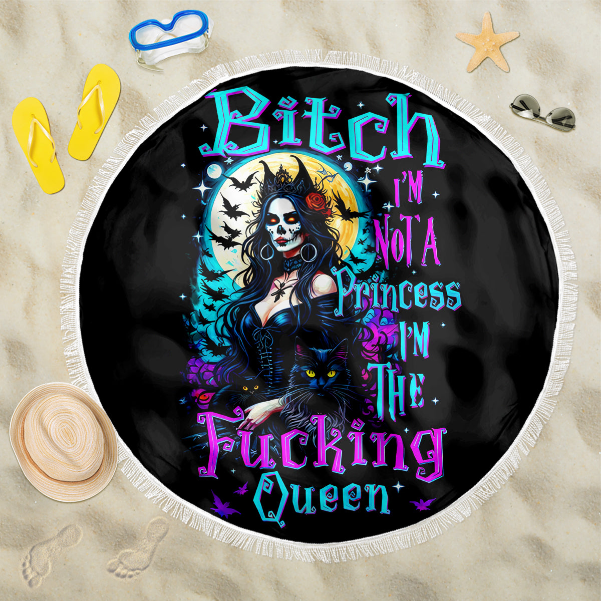 Witch Skull Beach Blanket Bitch I'm Not A Princess I'm The Fucking Queen - Wonder Print Shop
