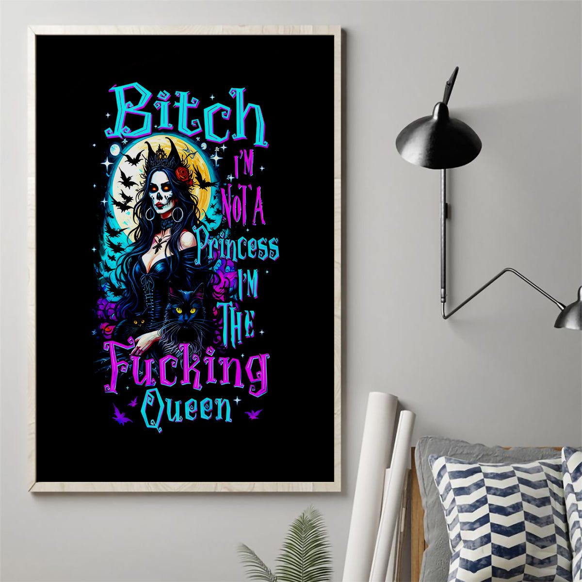 Witch Skull Canvas Wall Art Bitch I'm Not A Princess I'm The Fucking Queen - Wonder Print Shop