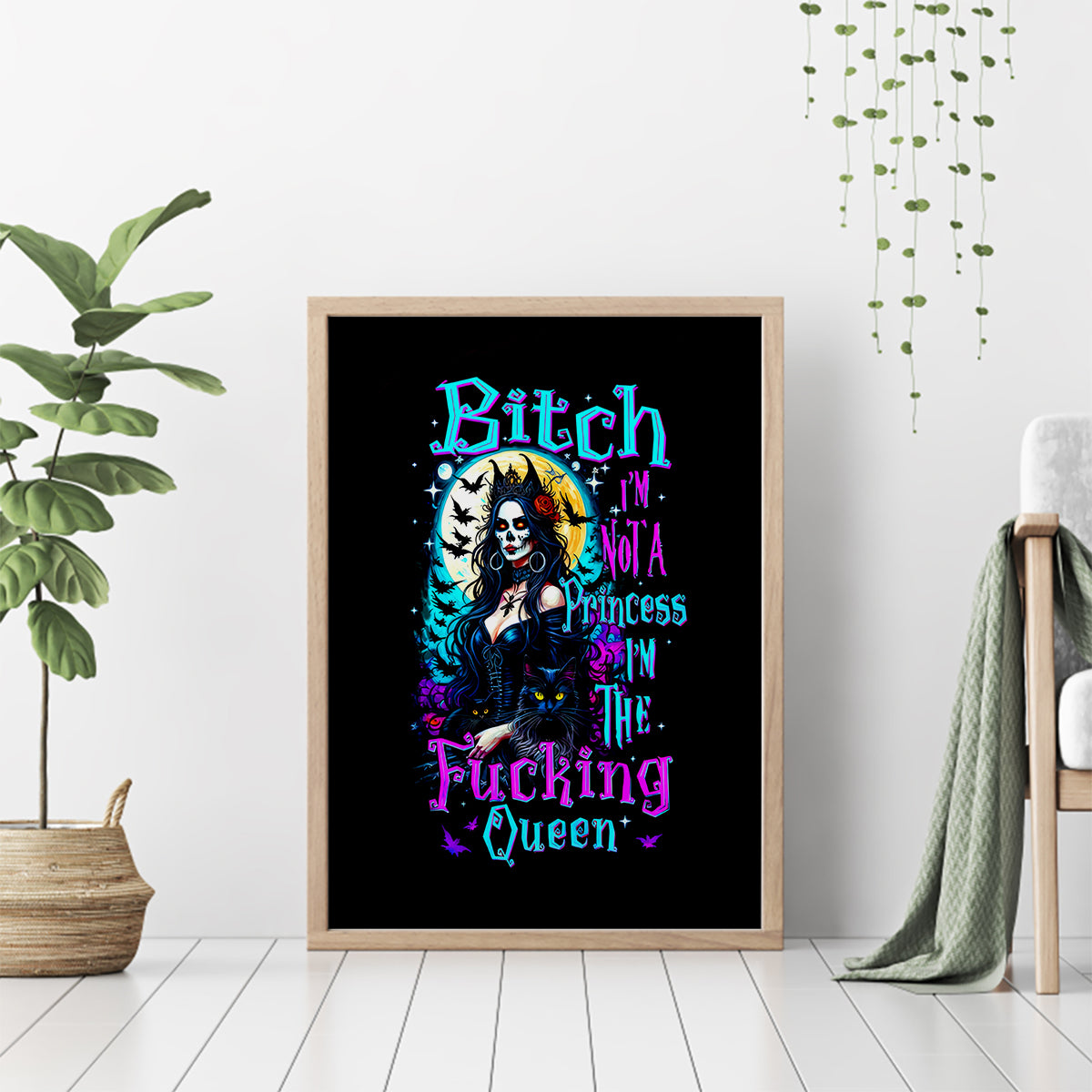 Witch Skull Canvas Wall Art Bitch I'm Not A Princess I'm The Fucking Queen - Wonder Print Shop