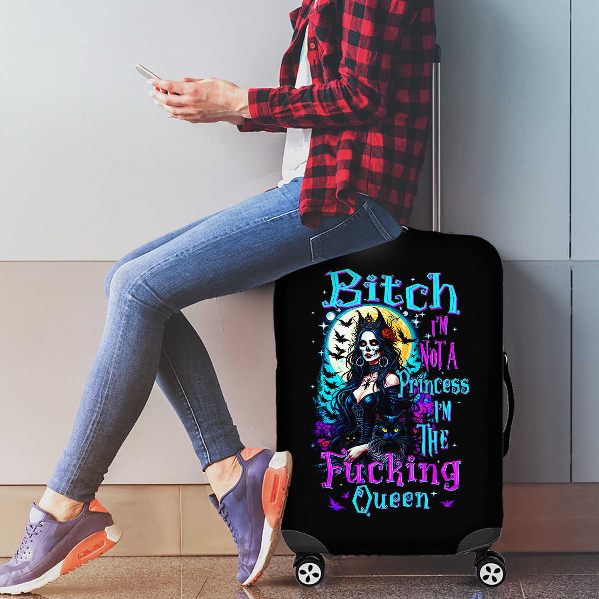 Witch Skull Luggage Cover Bitch I'm Not A Princess I'm The Fucking Queen - Wonder Print Shop