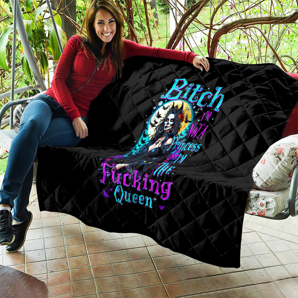 Witch Skull Quilt Bitch I'm Not A Princess I'm The Fucking Queen - Wonder Print Shop