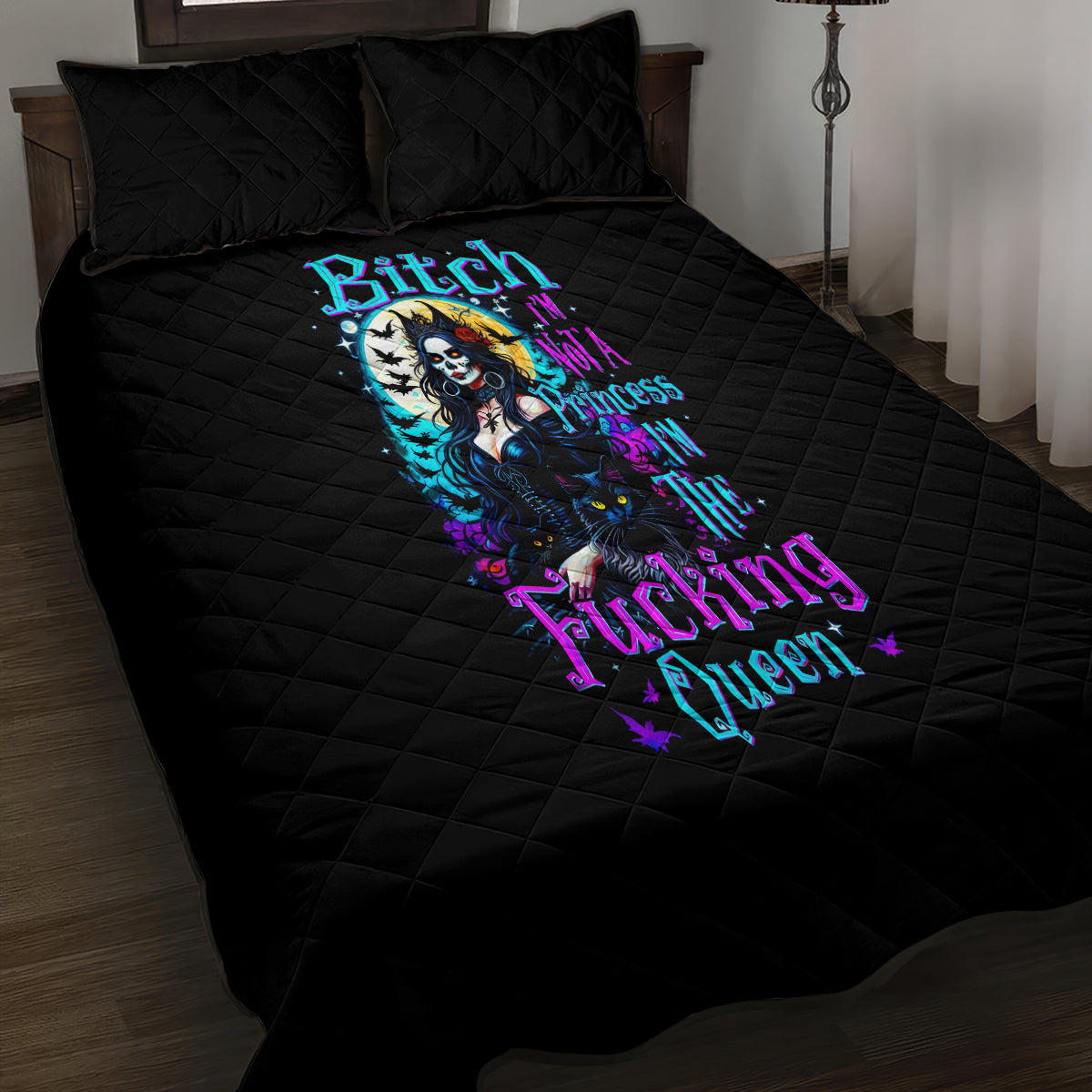 Witch Skull Quilt Bed Set Bitch I'm Not A Princess I'm The Fucking Queen - Wonder Print Shop