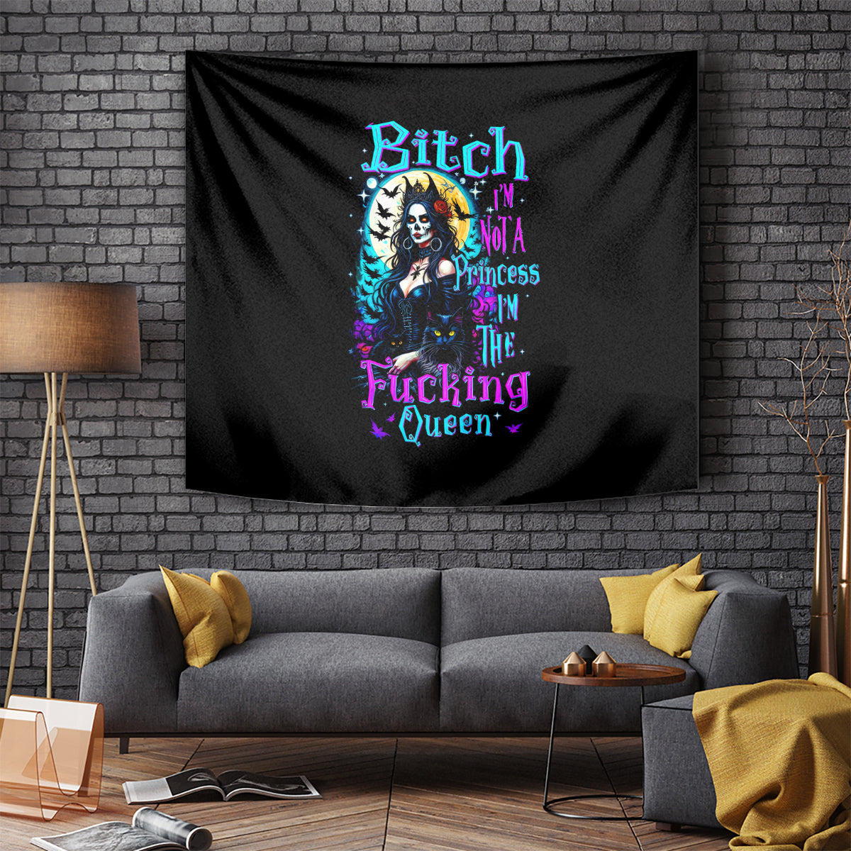 Witch Skull Tapestry Bitch I'm Not A Princess I'm The Fucking Queen - Wonder Print Shop