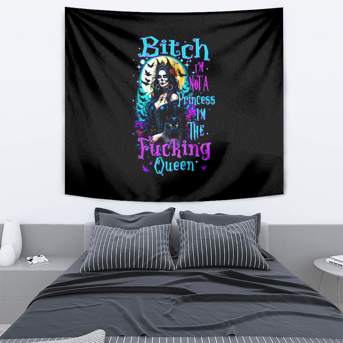 Witch Skull Tapestry Bitch I'm Not A Princess I'm The Fucking Queen - Wonder Print Shop