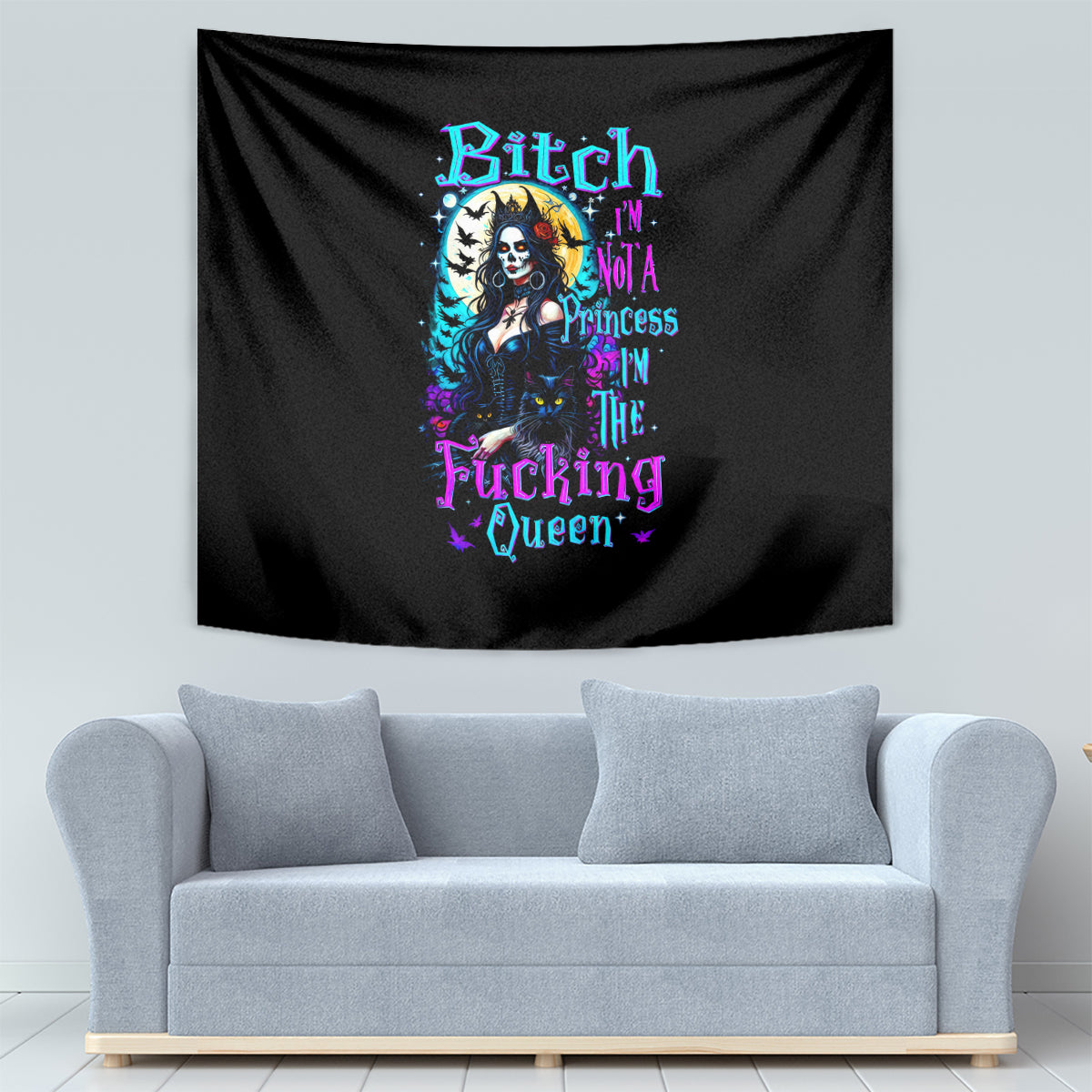 Witch Skull Tapestry Bitch I'm Not A Princess I'm The Fucking Queen - Wonder Print Shop