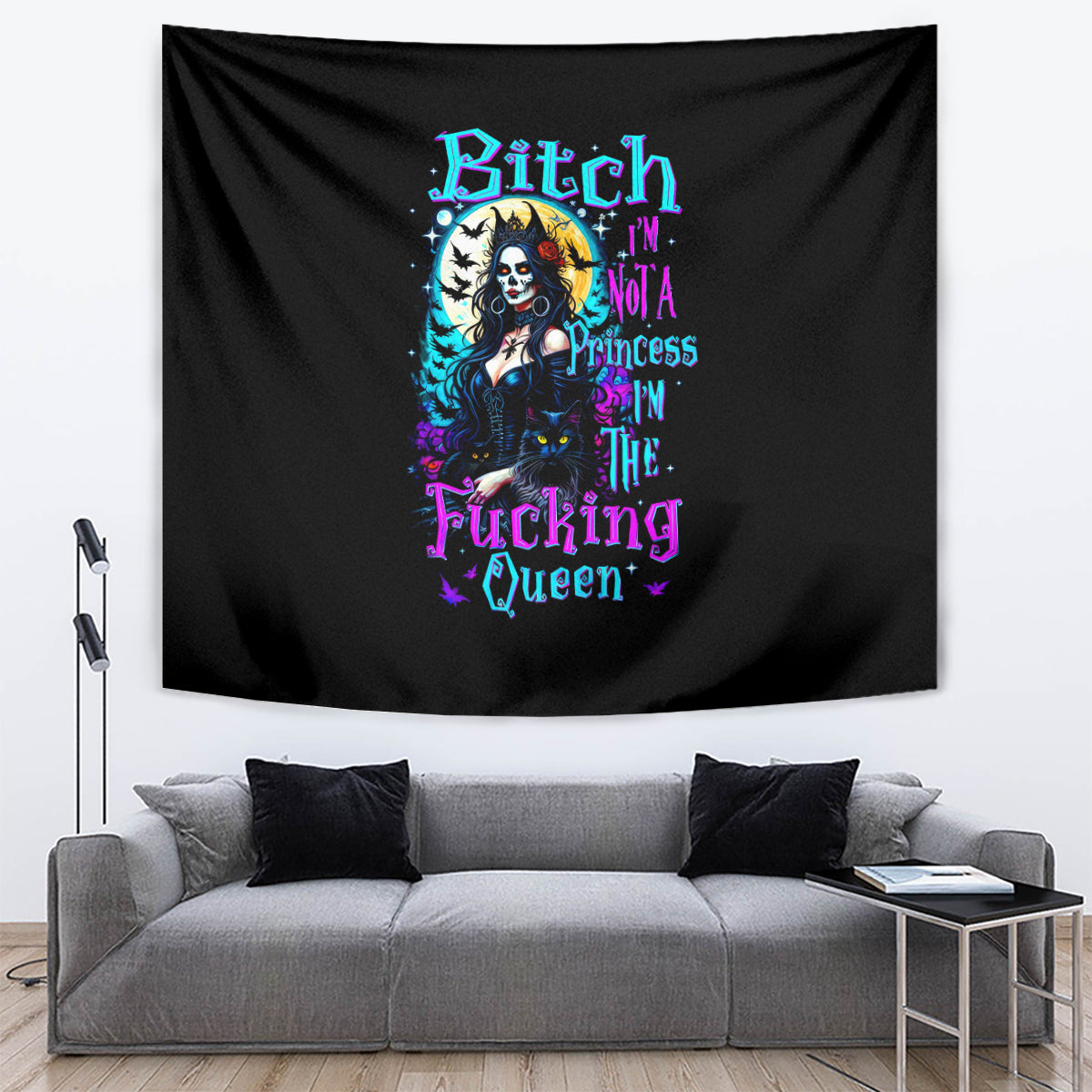Witch Skull Tapestry Bitch I'm Not A Princess I'm The Fucking Queen - Wonder Print Shop