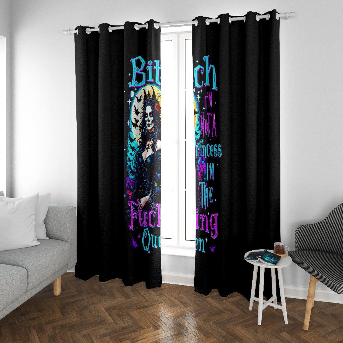 Witch Skull Window Curtain Bitch I'm Not A Princess I'm The Fucking Queen - Wonder Print Shop