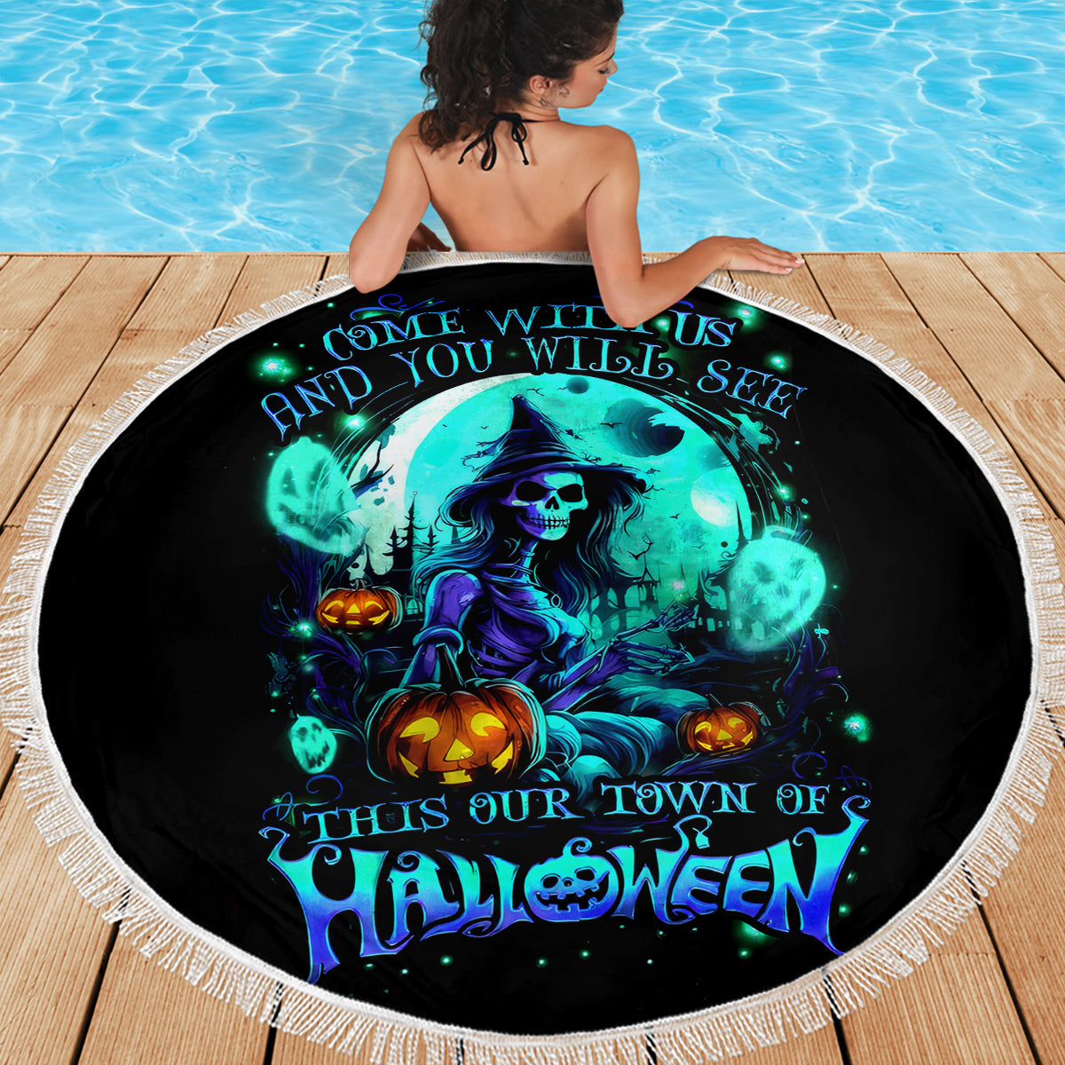 Witch Skull Beach Blanket Come With Us And You Will See Our Halloween - Wonder Print Shop