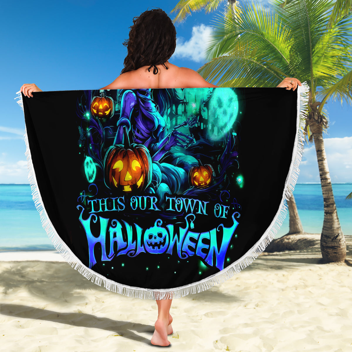 Witch Skull Beach Blanket Come With Us And You Will See Our Halloween - Wonder Print Shop