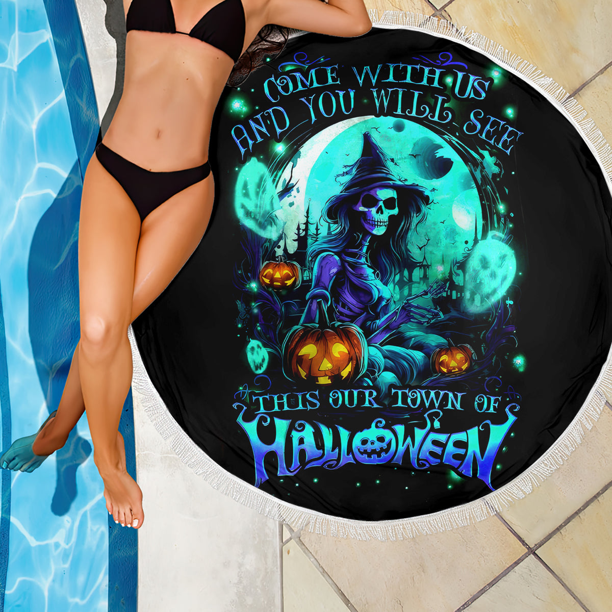 Witch Skull Beach Blanket Come With Us And You Will See Our Halloween - Wonder Print Shop