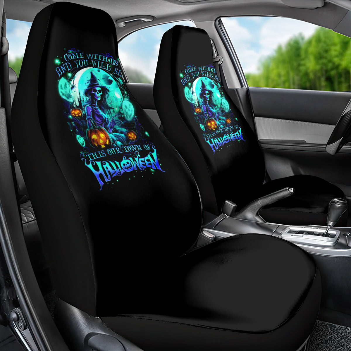 Witch Skull Car Seat Cover Come With Us And You Will See Our Halloween - Wonder Print Shop