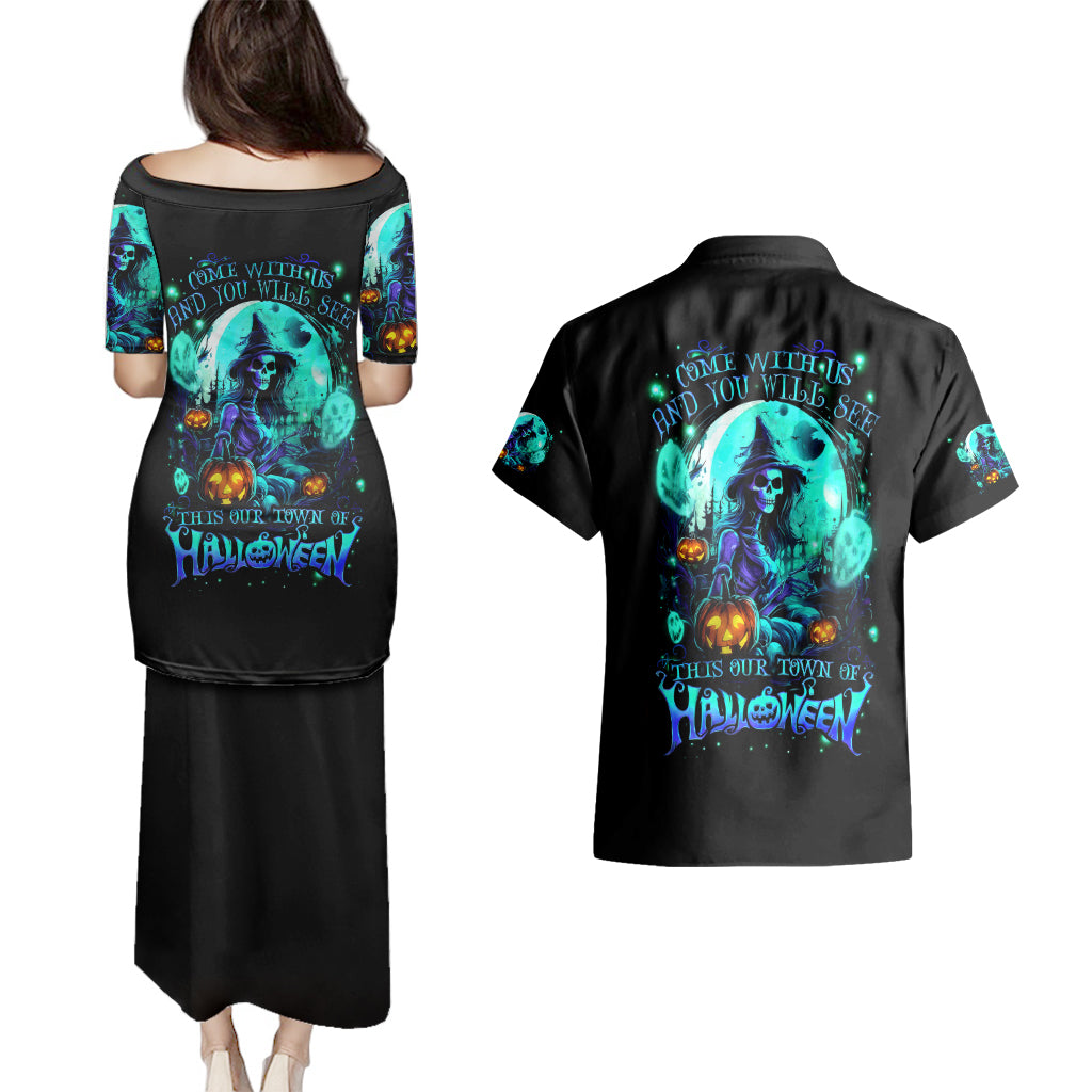 Witch Skull Couples Matching Puletasi Dress and Hawaiian Shirt Come With Us And You Will See Our Halloween - Wonder Print Shop