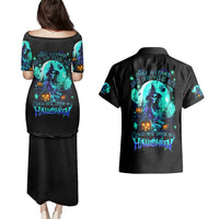 Black off-shoulder Halloween dress and short-sleeve shirt set, teal skull back graphic
