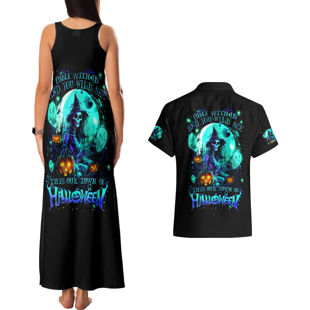 Witch Skull Couples Matching Tank Maxi Dress and Hawaiian Shirt Come With Us And You Will See Our Halloween - Wonder Print Shop