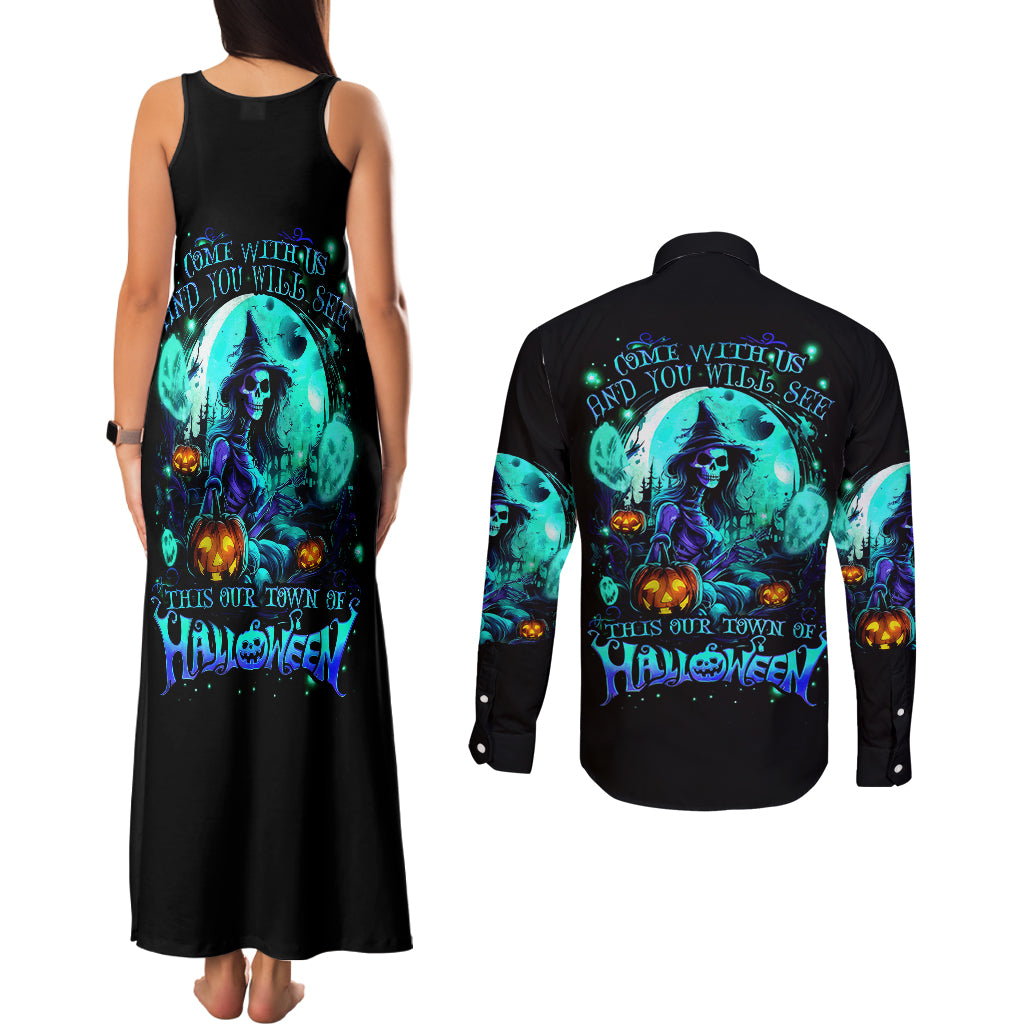 Witch Skull Couples Matching Tank Maxi Dress and Long Sleeve Button Shirts Come With Us And You Will See Our Halloween - Wonder Print Shop