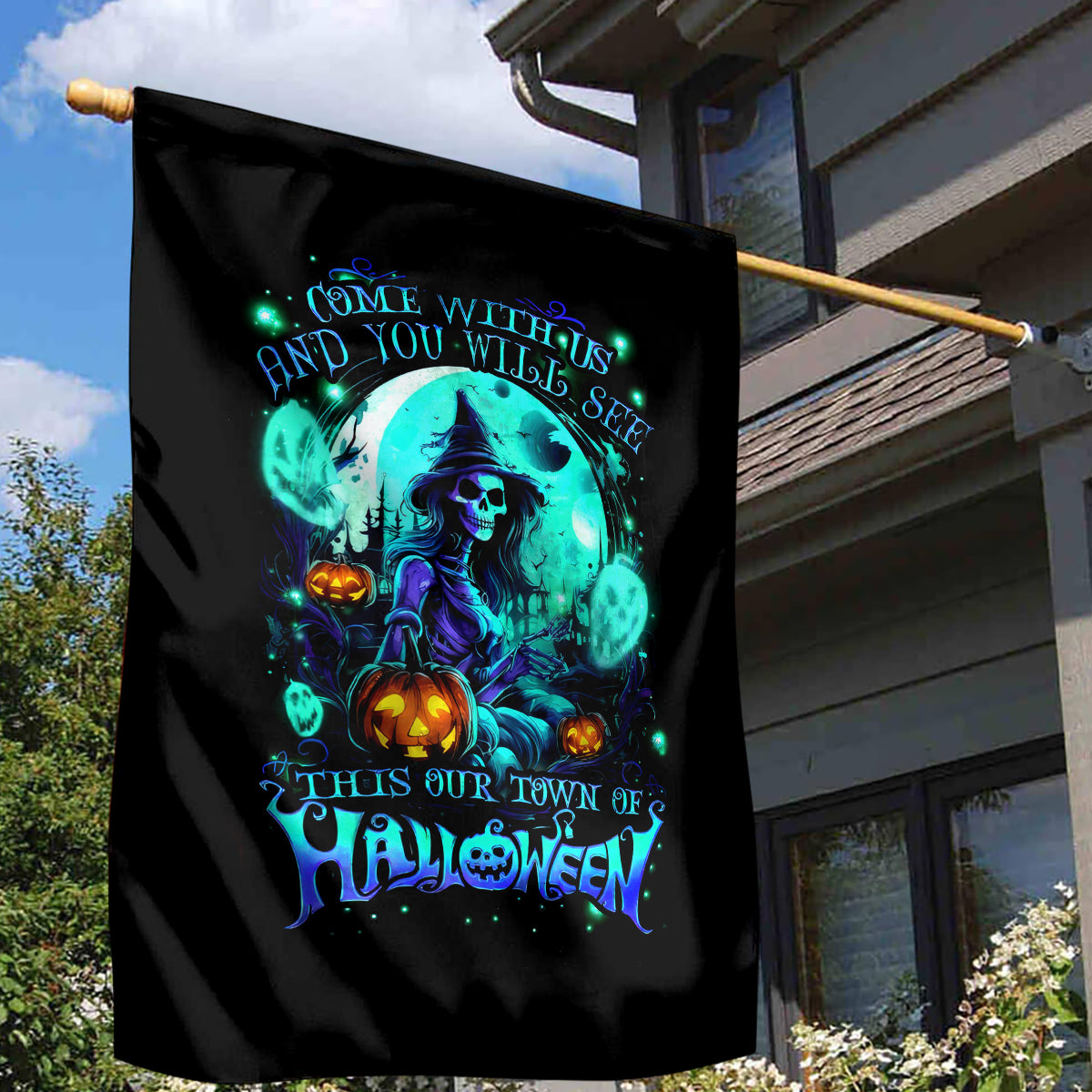 Witch Skull Garden Flag Come With Us And You Will See Our Halloween - Wonder Print Shop