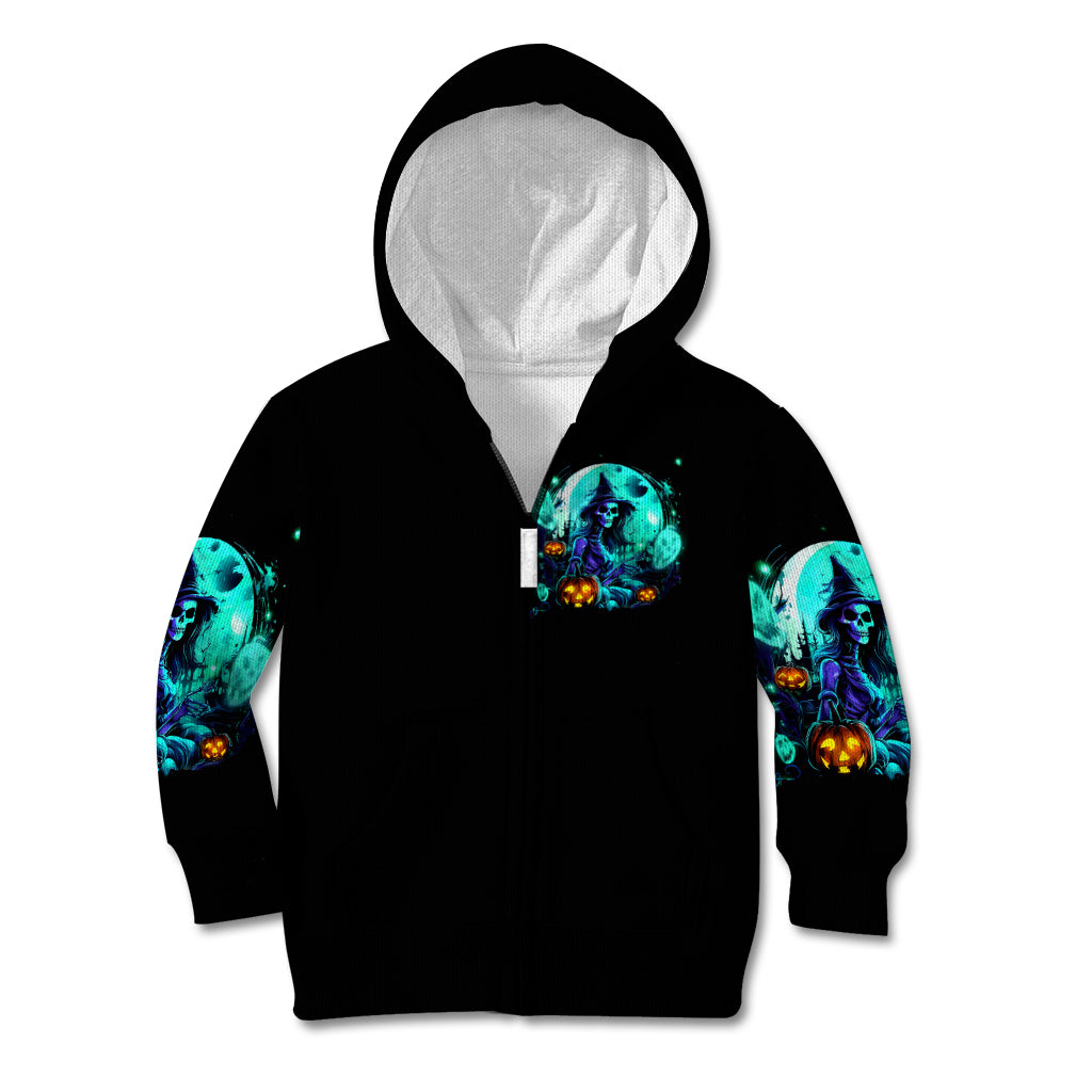 Black hoodie with turquoise skull chest print, hood, long sleeves, front zipper
