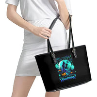 Witch Skull Leather Tote Bag Come With Us And You Will See Our Halloween - Wonder Print Shop