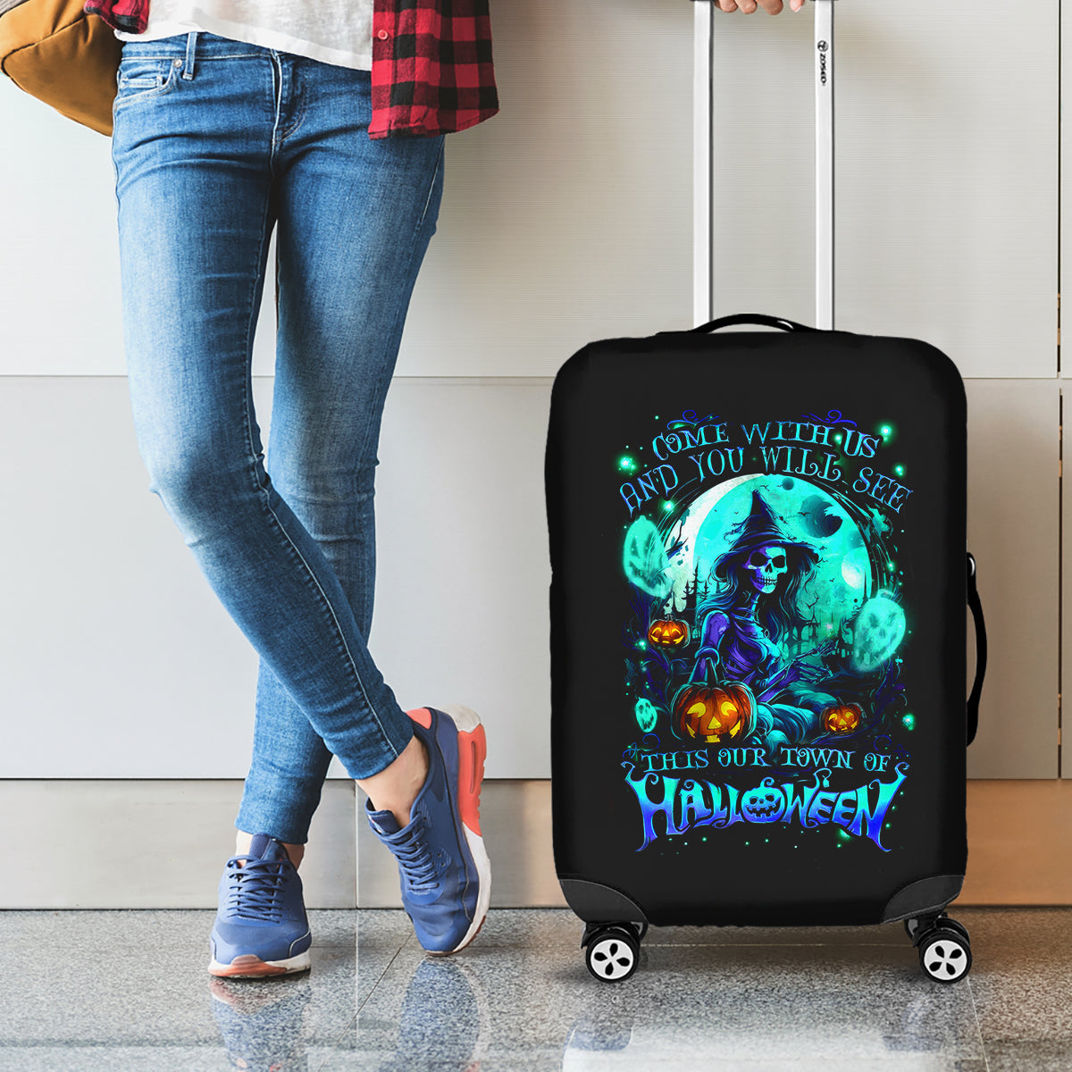 Witch Skull Luggage Cover Come With Us And You Will See Our Halloween - Wonder Print Shop