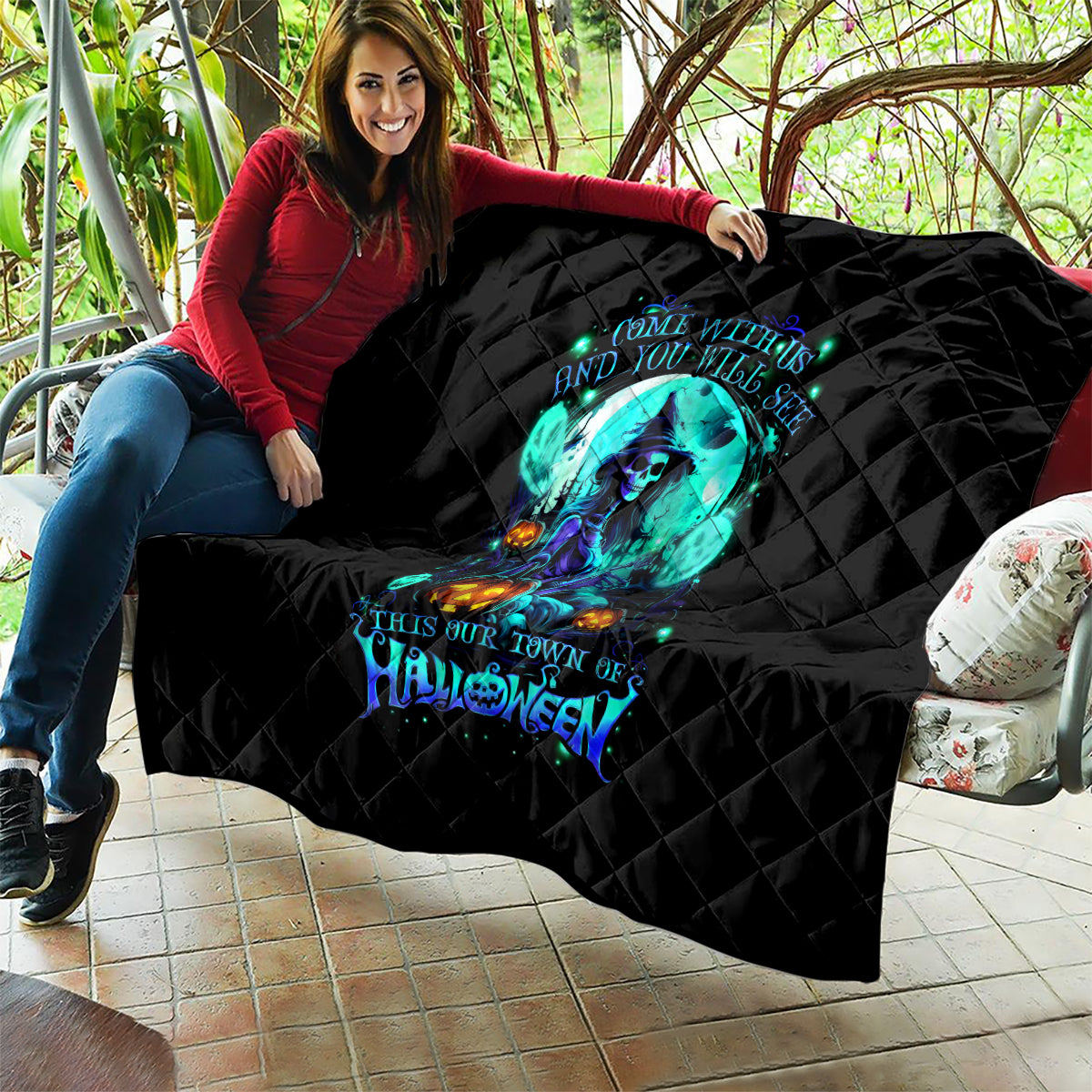 Witch Skull Quilt Come With Us And You Will See Our Halloween - Wonder Print Shop