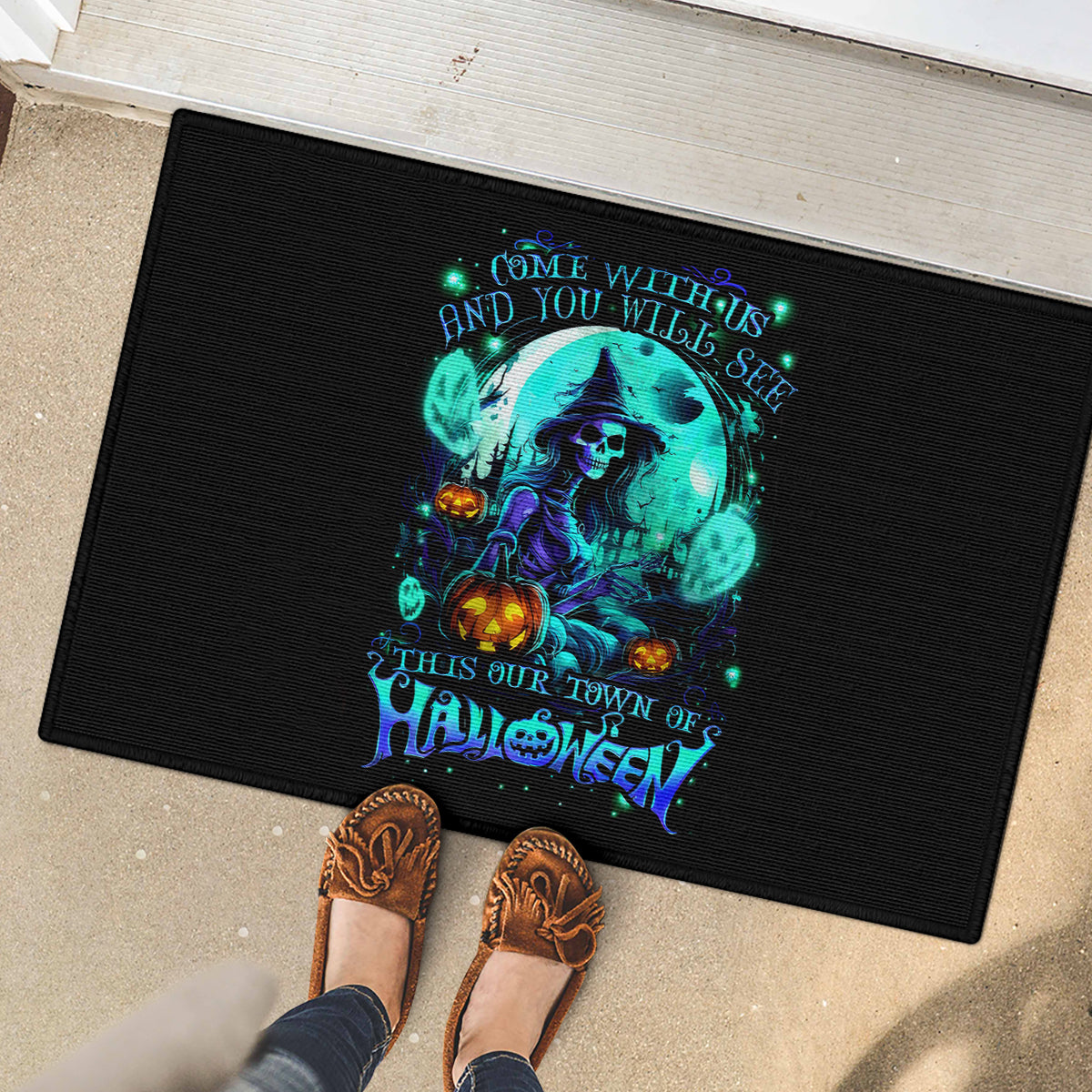 Witch Skull Rubber Doormat Come With Us And You Will See Our Halloween - Wonder Print Shop