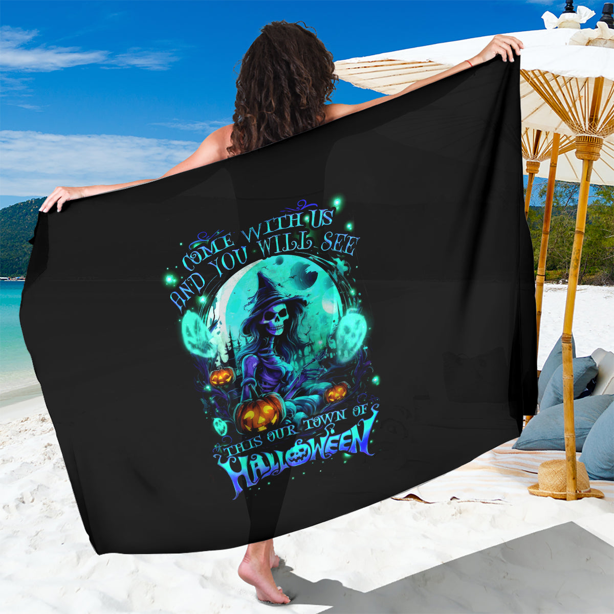 Witch Skull Sarong Come With Us And You Will See Our Halloween - Wonder Print Shop