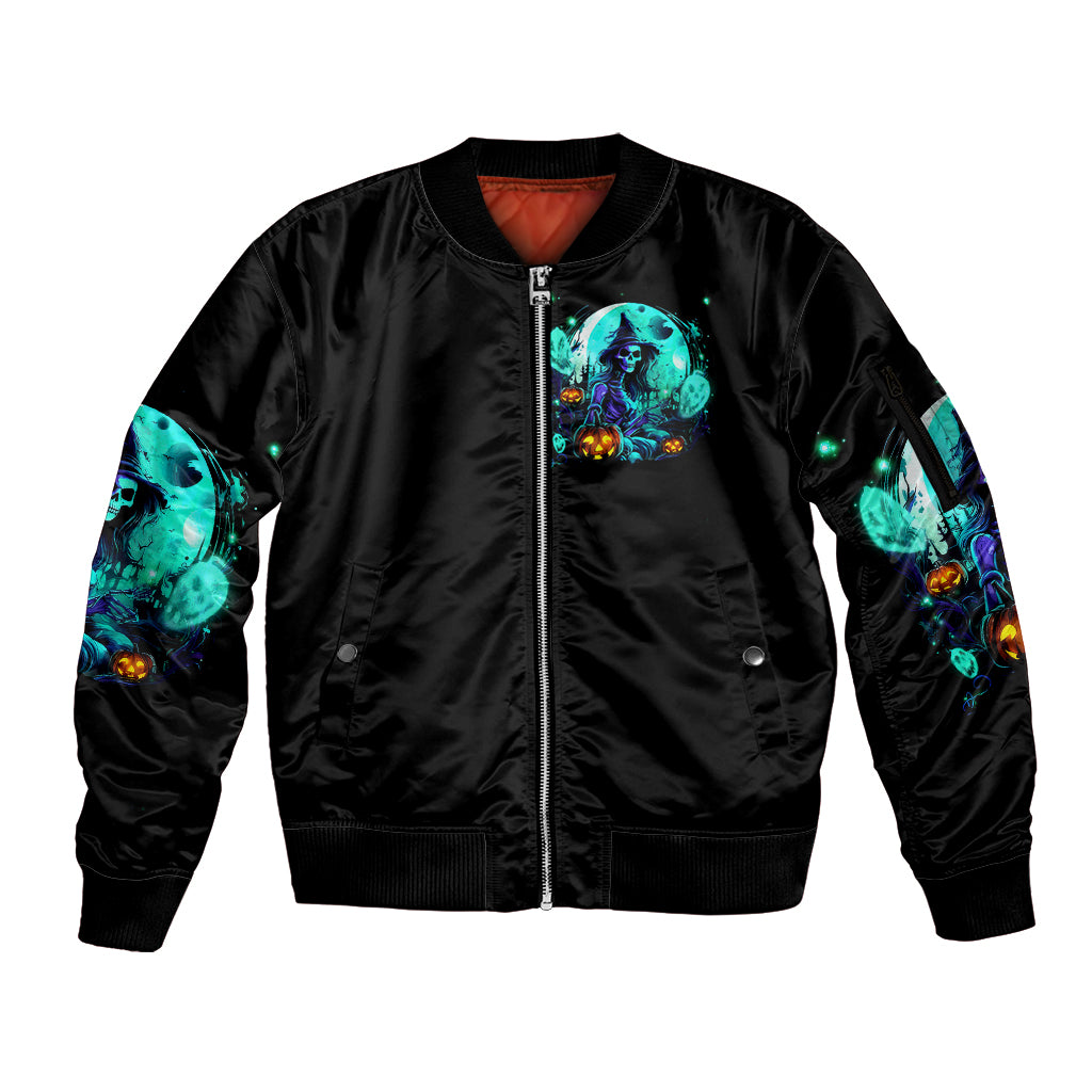 Witch Skull Sleeve Zip Bomber Jacket Come With Us And You Will See Our Halloween - Wonder Print Shop