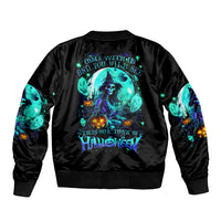 Witch Skull Sleeve Zip Bomber Jacket Come With Us And You Will See Our Halloween - Wonder Print Shop