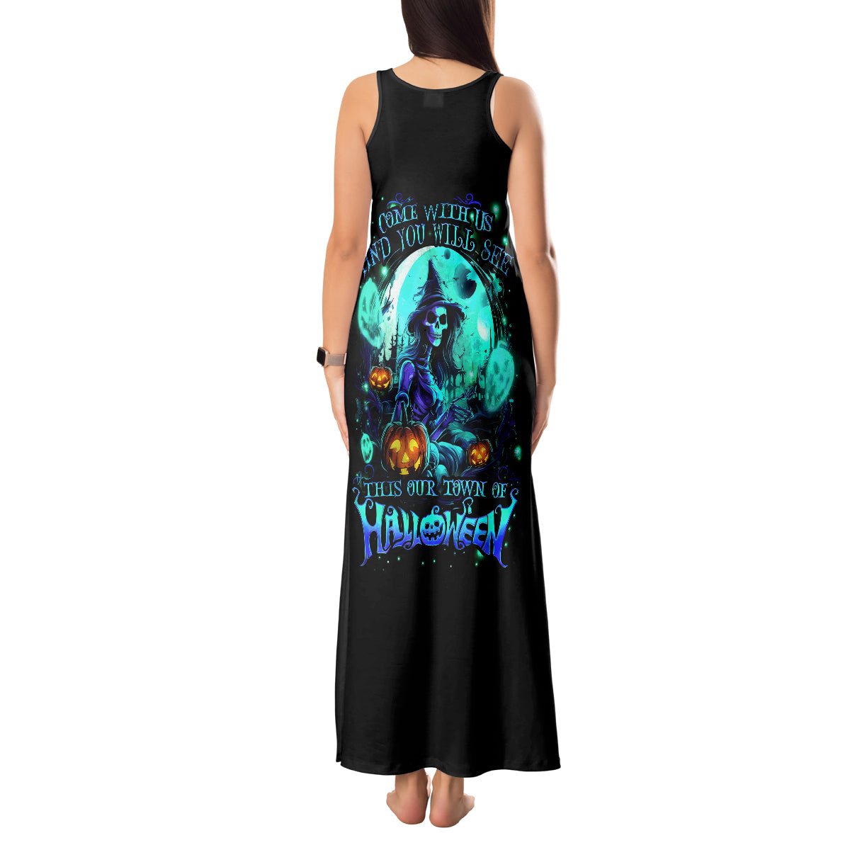 Witch Skull Tank Maxi Dress Come With Us And You Will See Our Halloween - Wonder Print Shop