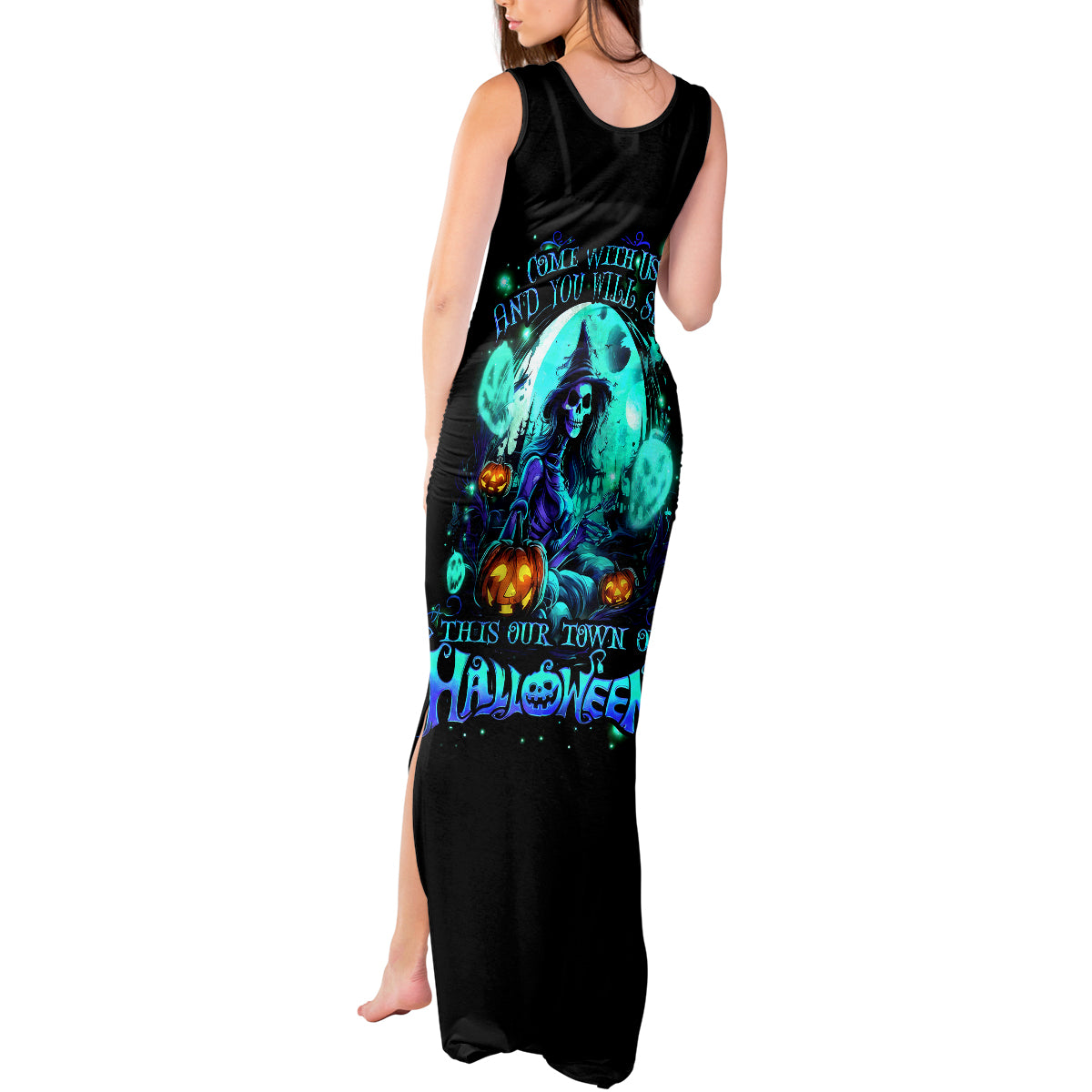 Witch Skull Tank Maxi Dress Come With Us And You Will See Our Halloween - Wonder Print Shop