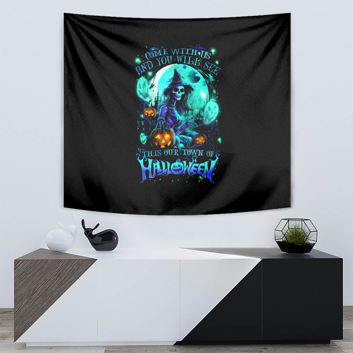 Witch Skull Tapestry Come With Us And You Will See Our Halloween - Wonder Print Shop