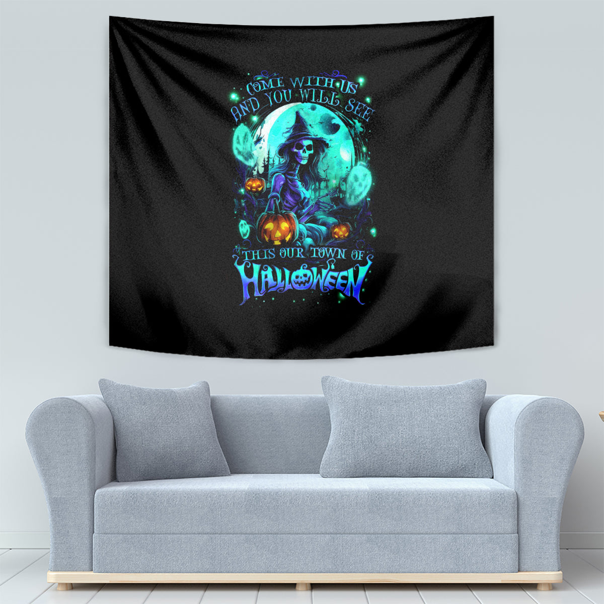 Witch Skull Tapestry Come With Us And You Will See Our Halloween - Wonder Print Shop