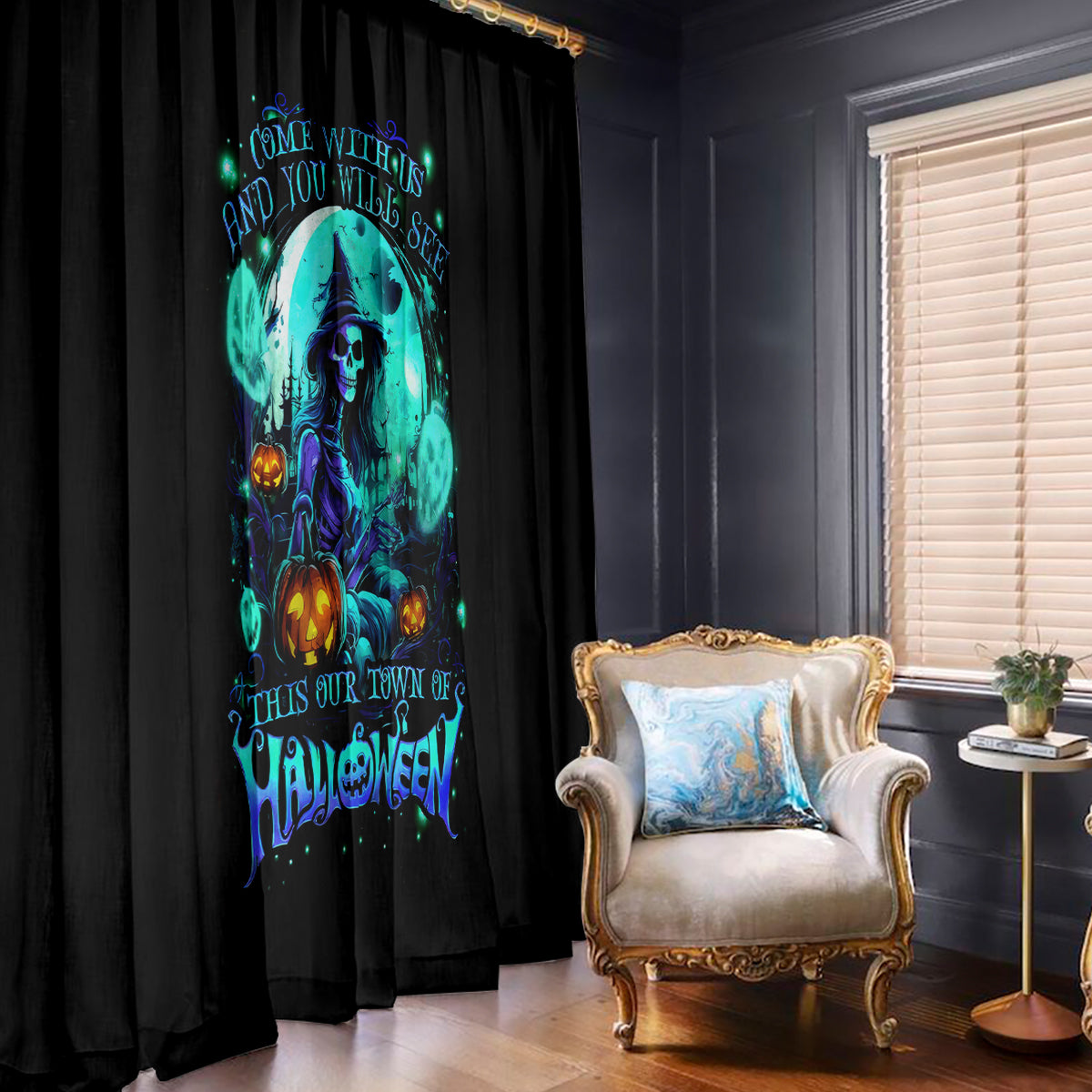 Witch Skull Window Curtain Come With Us And You Will See Our Halloween - Wonder Print Shop