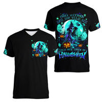 Witch Skull Women V Neck T Shirt Come With Us And You Will See Our Halloween - Wonder Print Shop