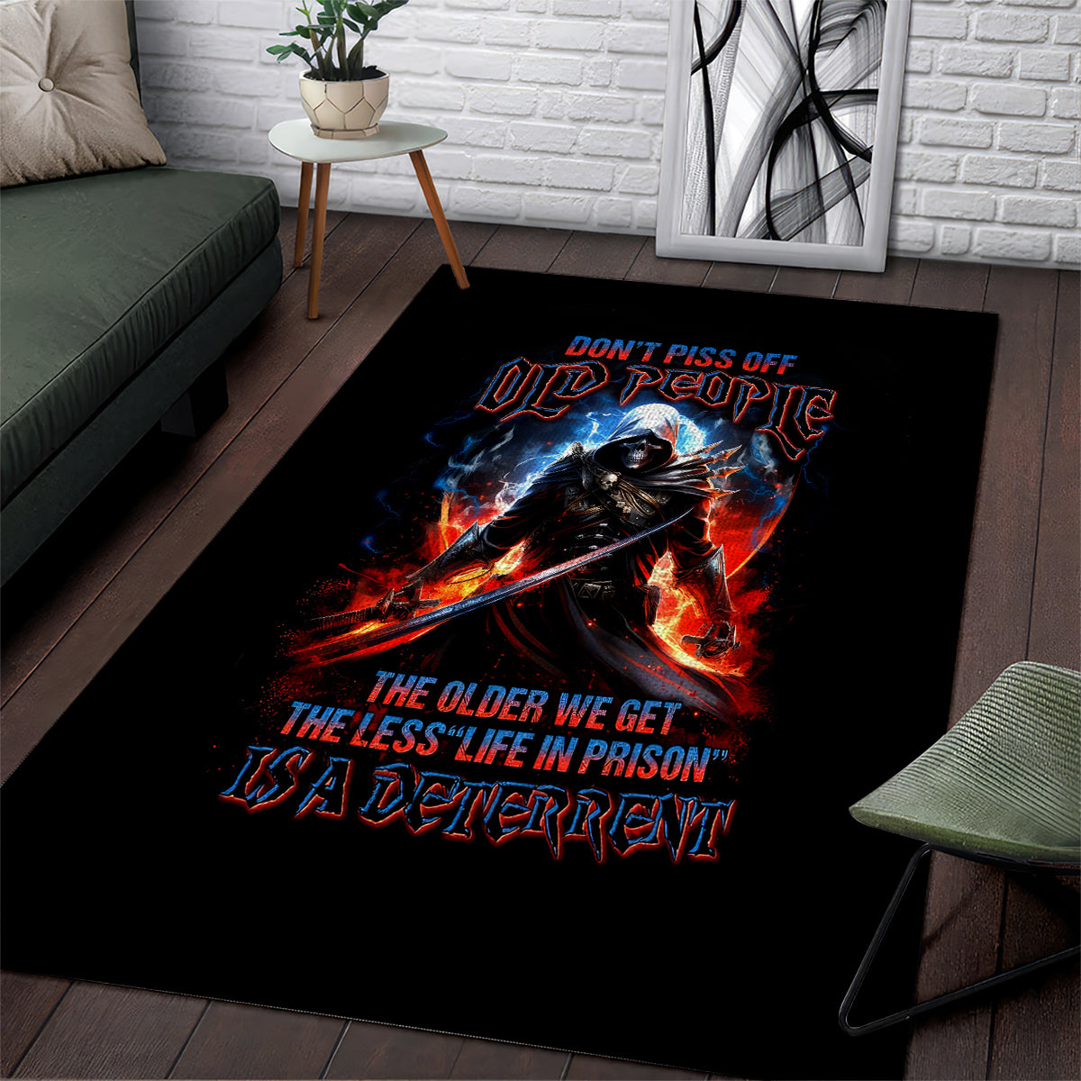 Warrior Skull Area Rug Don't Pss Off Old People - Wonder Print Shop