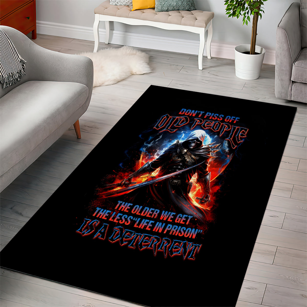 Warrior Skull Area Rug Don't Pss Off Old People - Wonder Print Shop