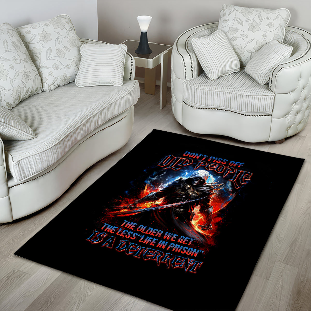 Warrior Skull Area Rug Don't Pss Off Old People - Wonder Print Shop