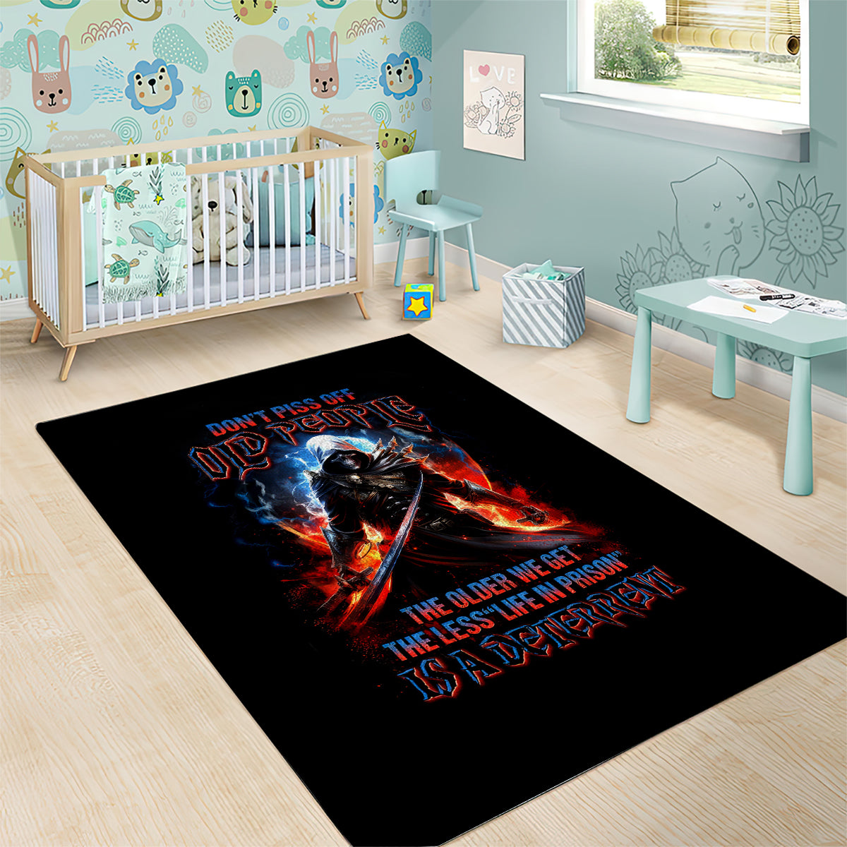 Warrior Skull Area Rug Don't Pss Off Old People - Wonder Print Shop