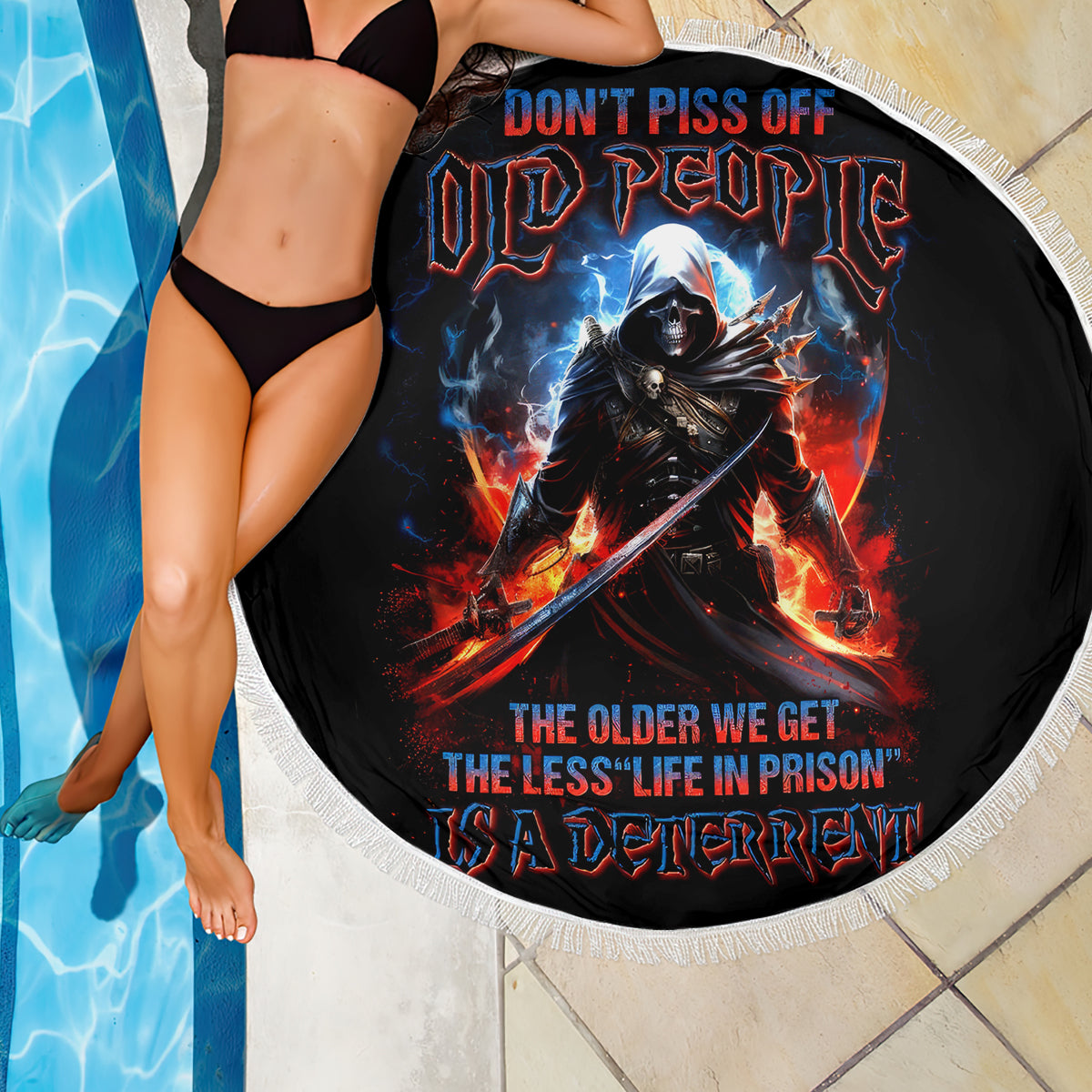 Warrior Skull Beach Blanket Don't Pss Off Old People - Wonder Print Shop