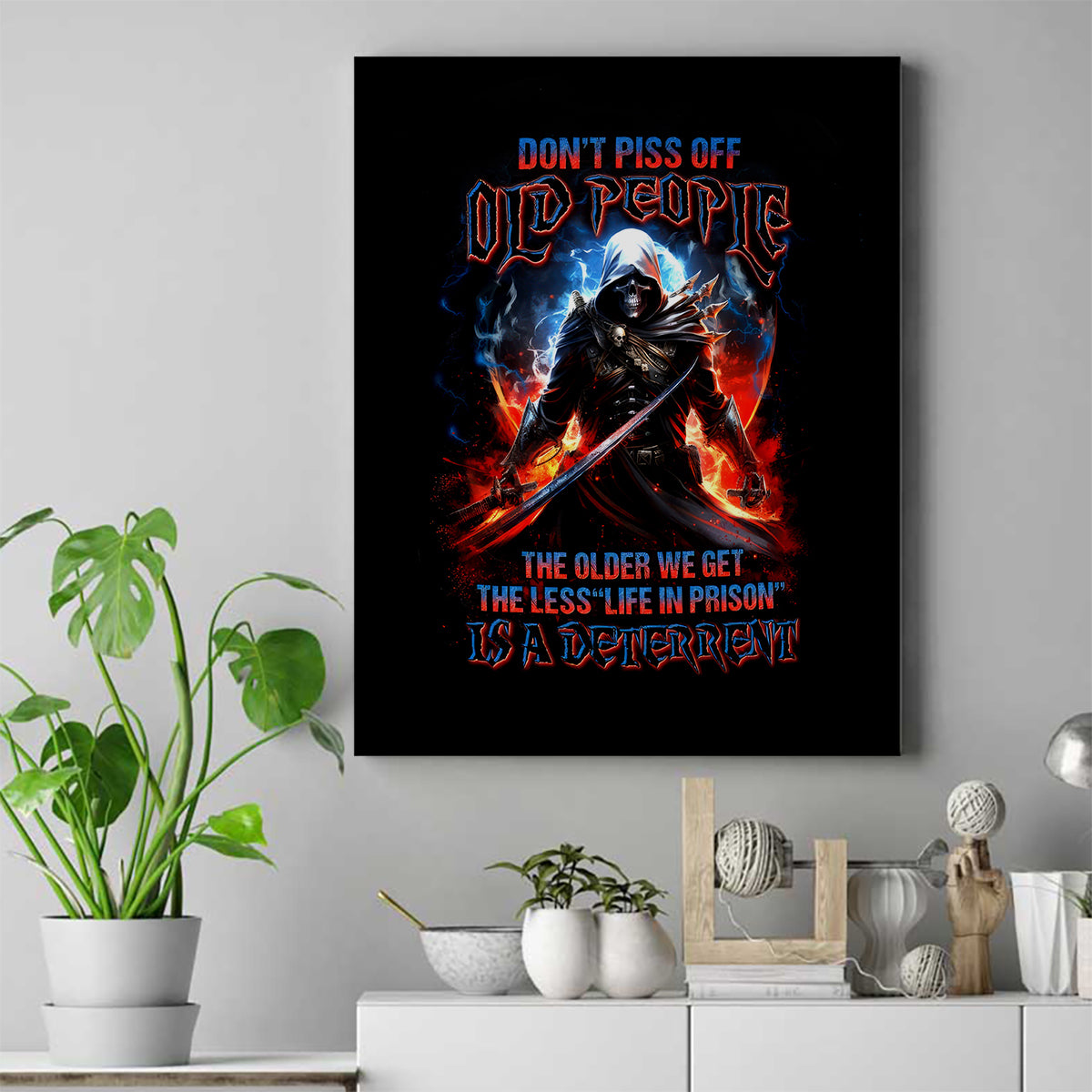 Warrior Skull Canvas Wall Art Don't Pss Off Old People - Wonder Print Shop