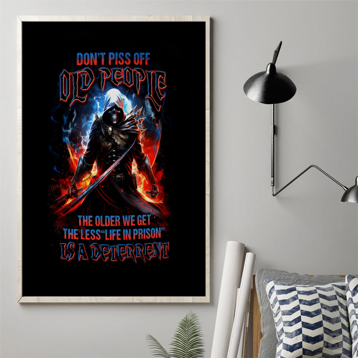 Warrior Skull Canvas Wall Art Don't Pss Off Old People - Wonder Print Shop