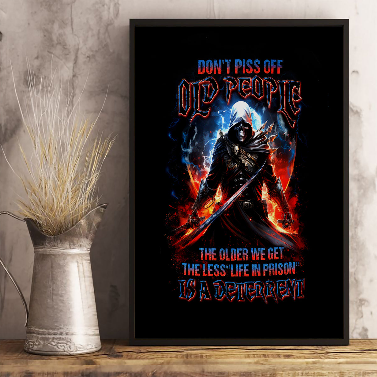 Warrior Skull Canvas Wall Art Don't Pss Off Old People - Wonder Print Shop